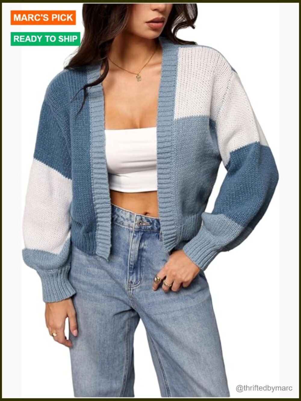 Color Block Open Front Knit Cropped Cardigan Sweater